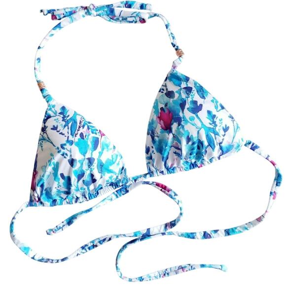 SAHA Breathe triangle swimsuit halter bikini top floral print tulips Size S NEW - Picture 1 of 4